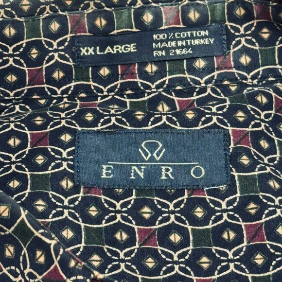 Enro Mens XX Large 100% Cotton Long Sleeve Button-Down Shirt XXL Geometric Print - Picture 2 of 11